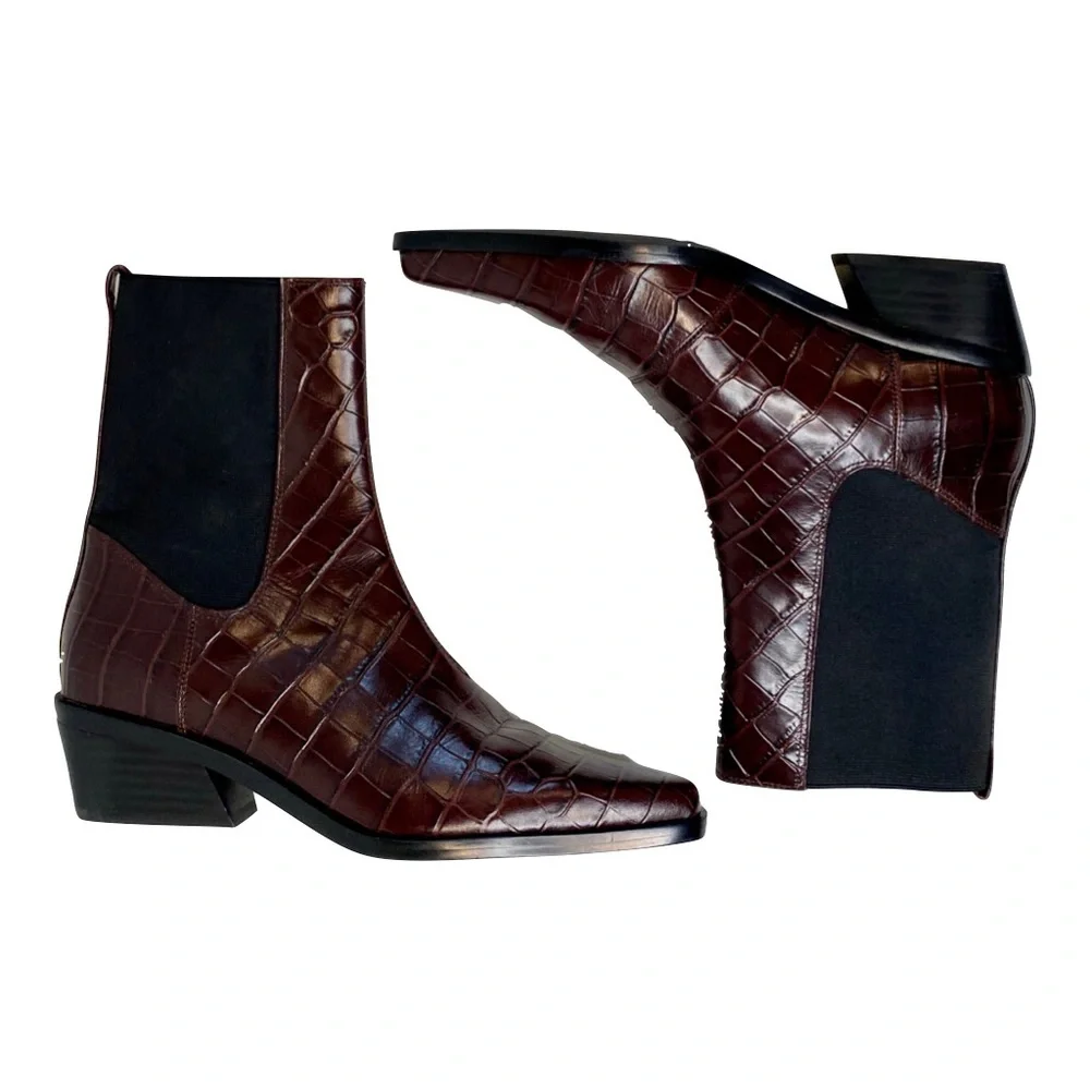 Nordstrom Women’s Ainsley2 Embossed Leather Chelsea Western Boot Brown Size 9.5 - Picture 9 of 14